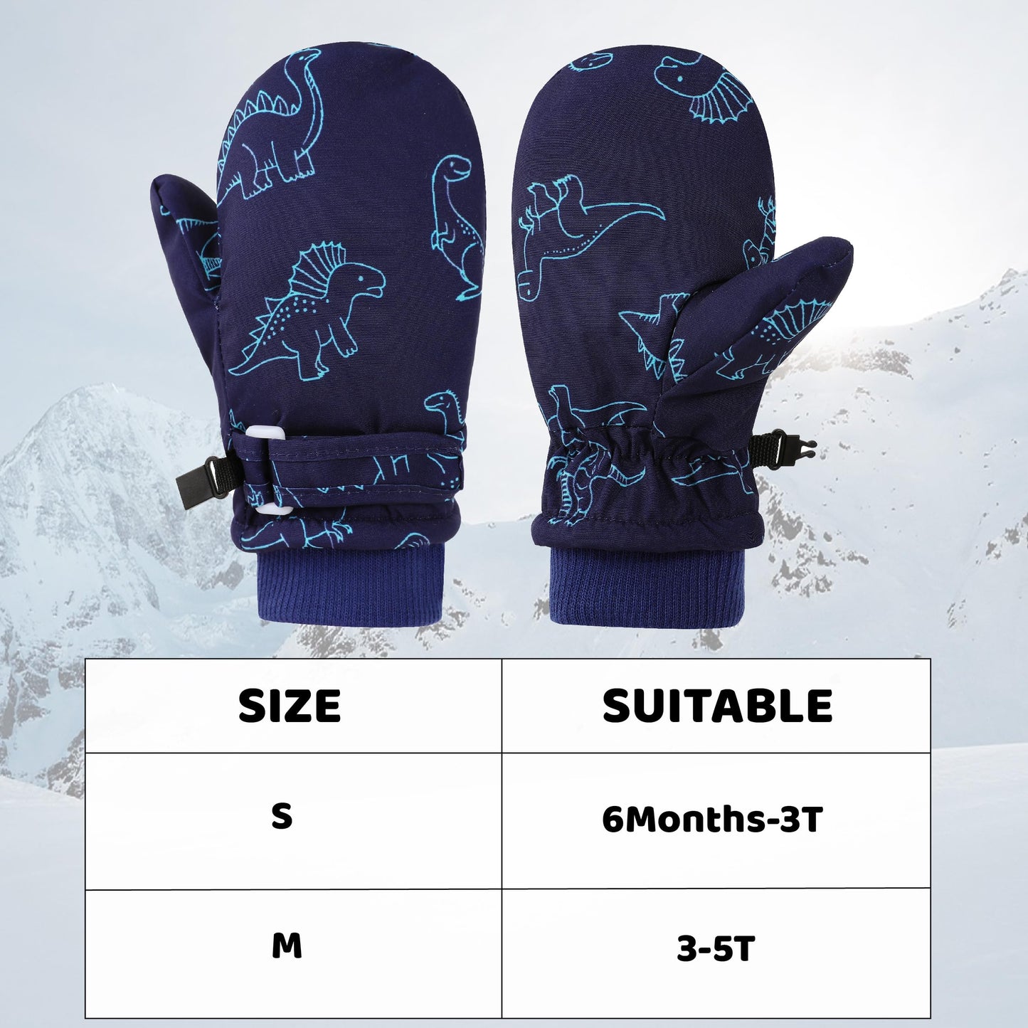 Enbaohui Baby Waterproof Mittens Threaded Waterproof Fleece Lined Glove Kids Snow Ski Mitten For Boys Girls 6Months-5T