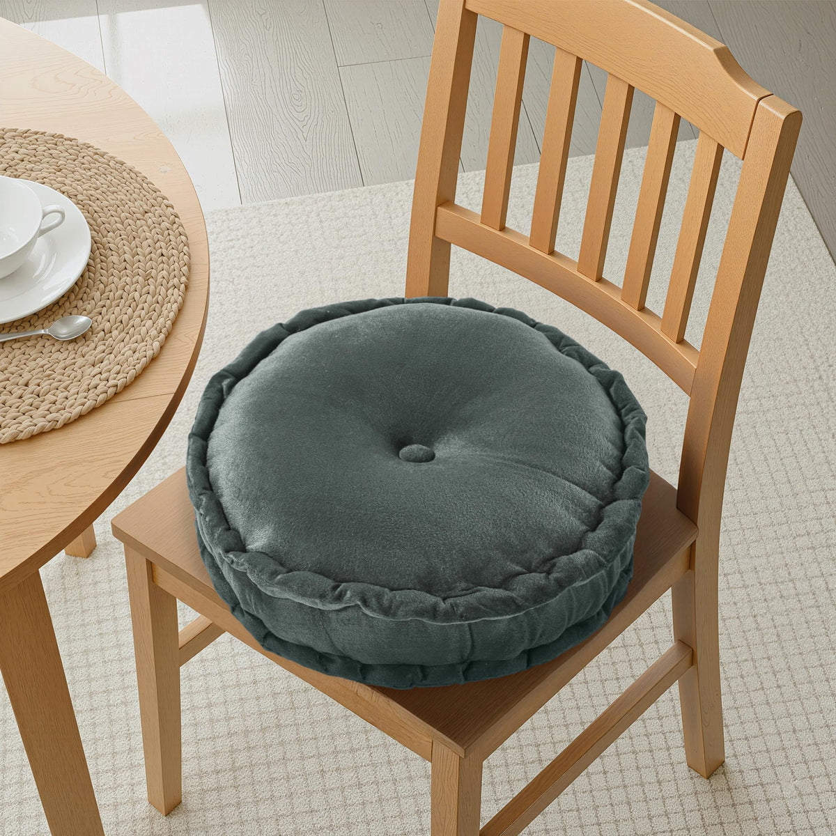 Kuber Industries 16 Inch Heavy Velvet Chair Pad for Dining, Office & Home | Soft Cushion with Center Tuft | Support for Long Sit