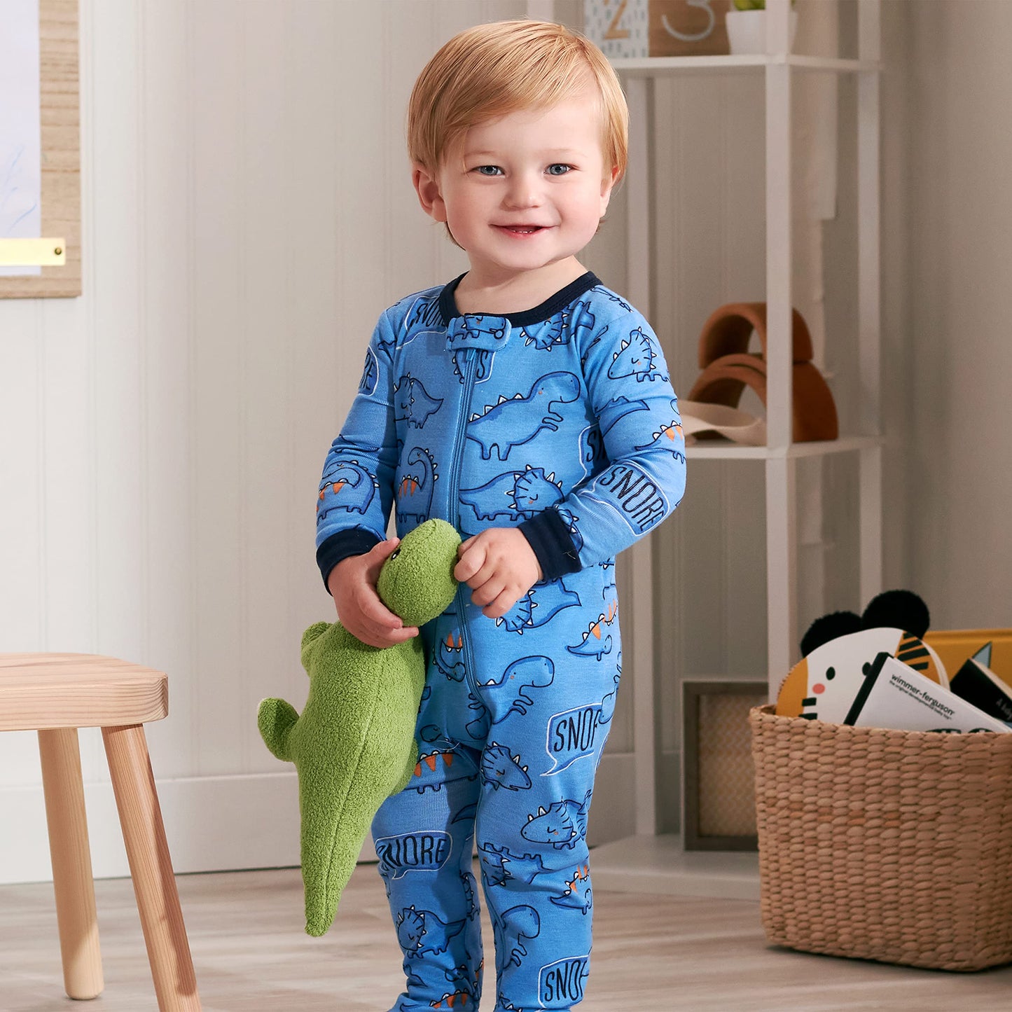 Gerber Baby Boys' 2-Pack Footed Pajamas, Sleepy Blue Dino, 12 Months