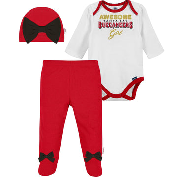 Nfl Baby Girls' 3Pc Bodysuit, Footed Pant, & Cap Set, Tampa Bay Buccaneers, 6-9 Months