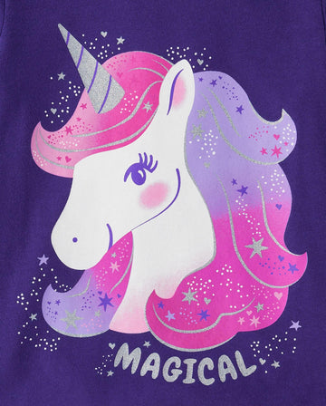 The Children'S Place Baby Girls' Dino Long Sleeve Graphic T-Shirts, Unicorn/Dad Bear/Mama 3-Pack