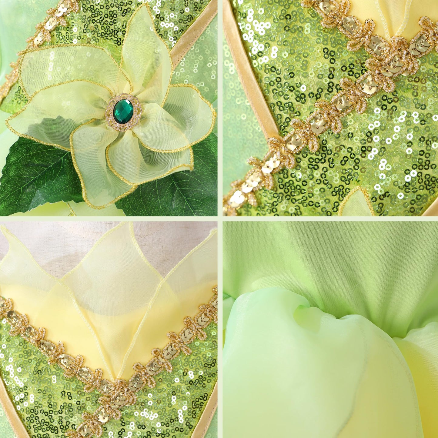 Mdycw Princess Tiana Fairy Costume Halloween Dress Up For Girls, Special Occasion Dresses Birthday Party Fancy Outfits 8-9T