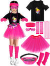 Somsoc 13 Pieces Kids 80S Costume Accessories Set Girl'S 80S Cosplay T-Shirt Tutu Outfit Headband Necklace Gloves Leg Warmer