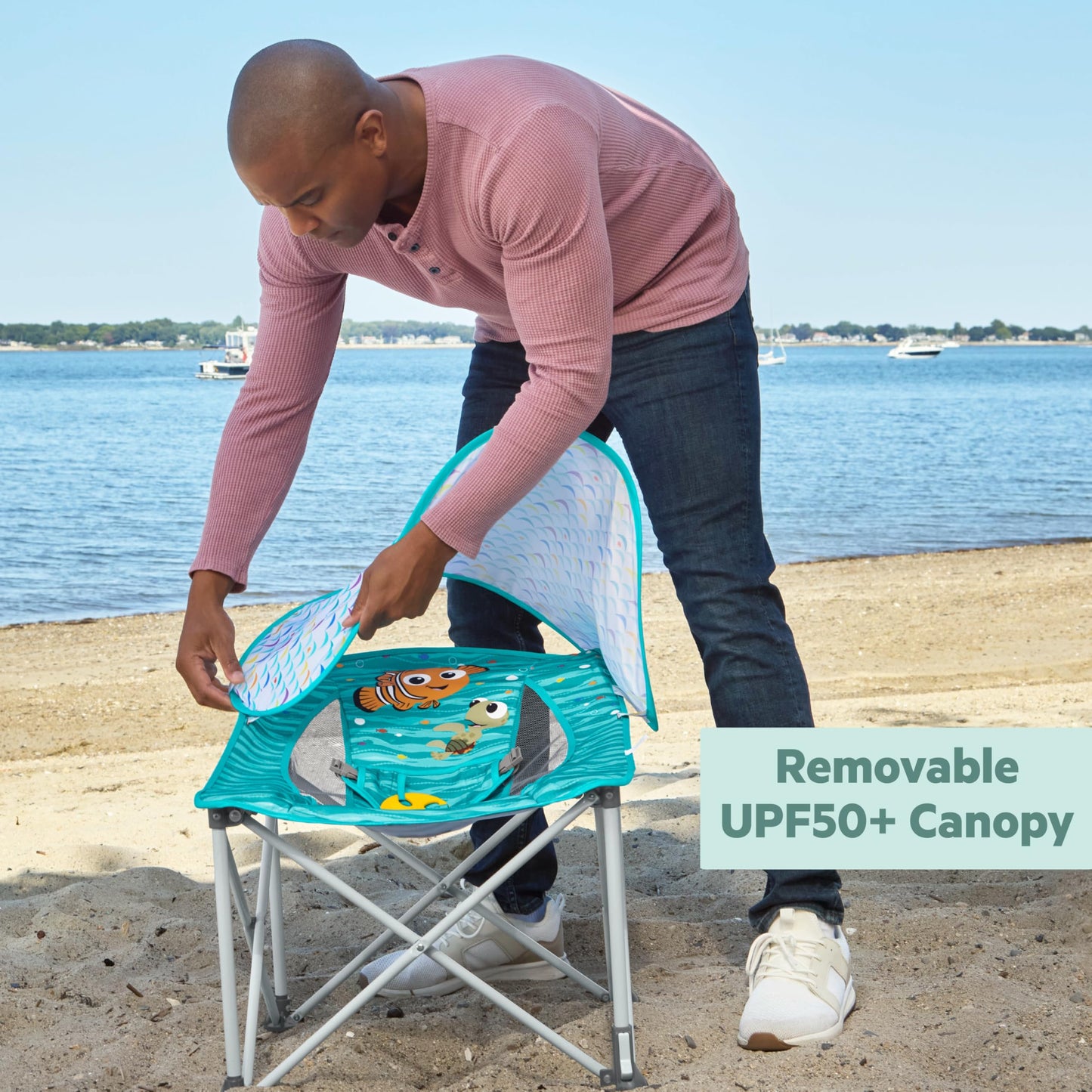 Bright Starts Disney Finding Nemo Pop 'N Chill Travel Seat, Indoor/Outdoor Use, Infant Seat With Upf 50+ Canopy, Blue, Ages 0-6