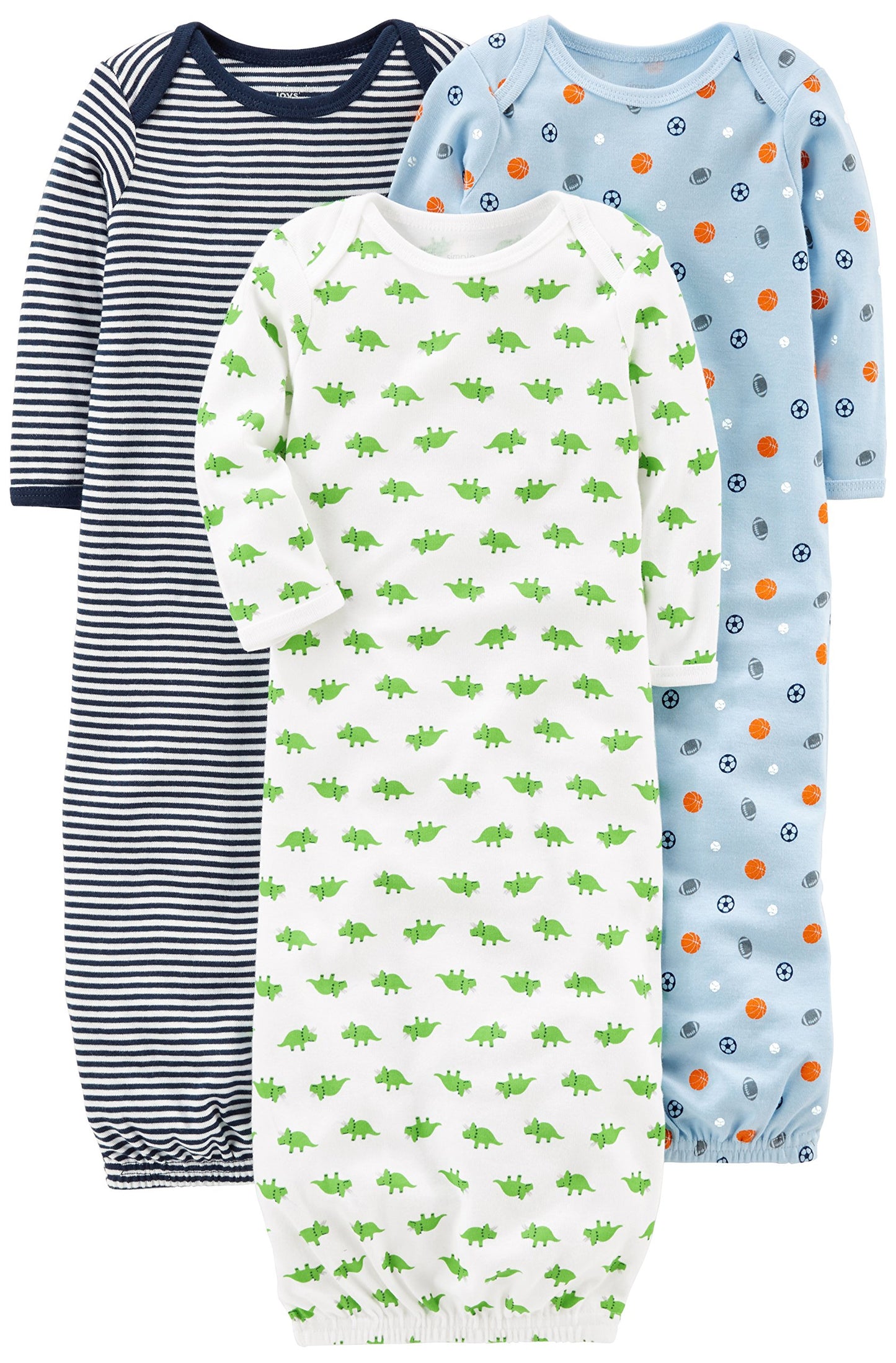 Simple Joys Baby Boys 3 pack cotton sleeper gowns Sleepwear, Blue/White, 0-3 Months
