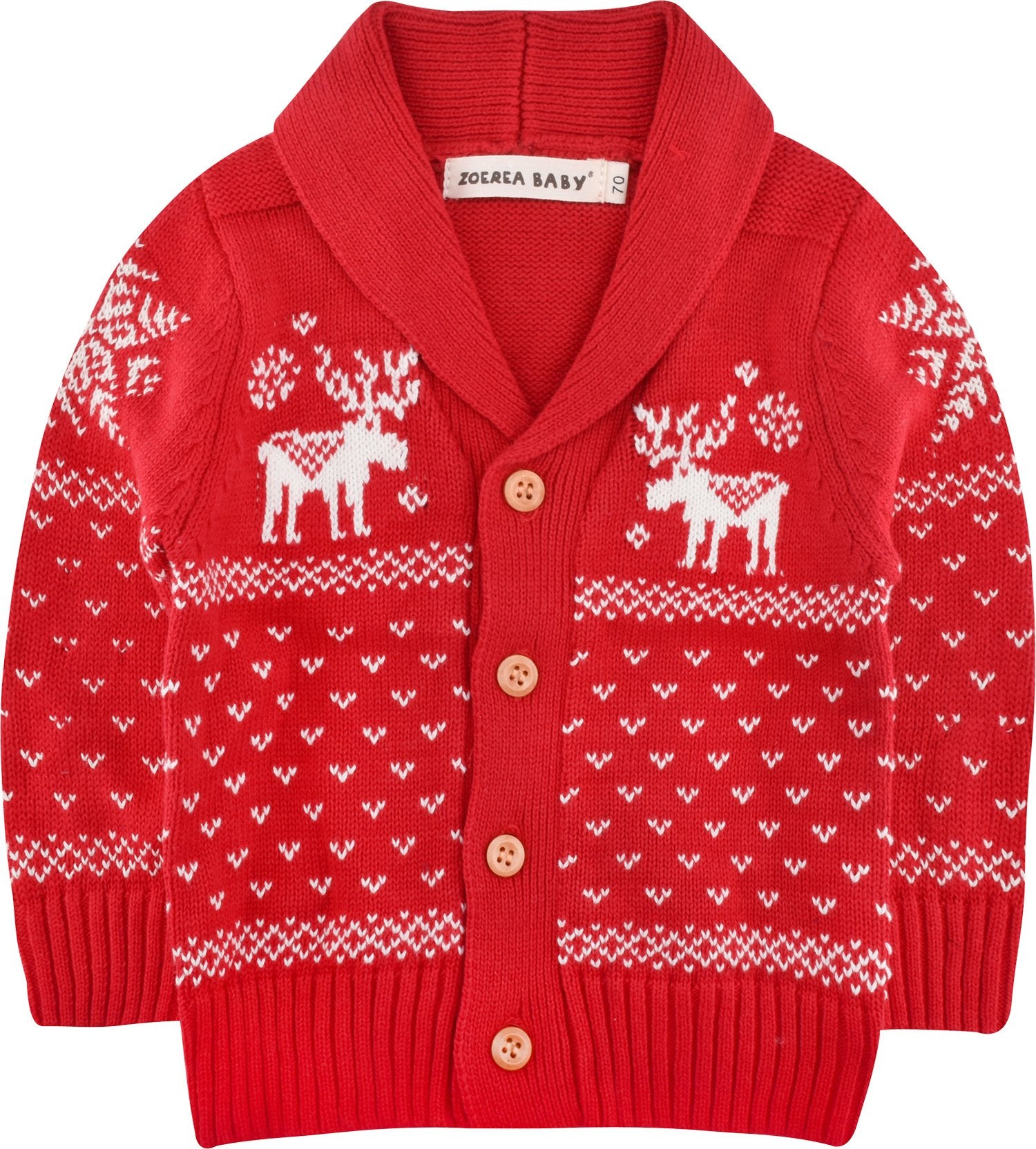Zoerea Toddler Unisex Baby Button-Up Cotton Coat Deer Christmas Cardigan Sweater (Label 80/Age 12-18 Months, Red)