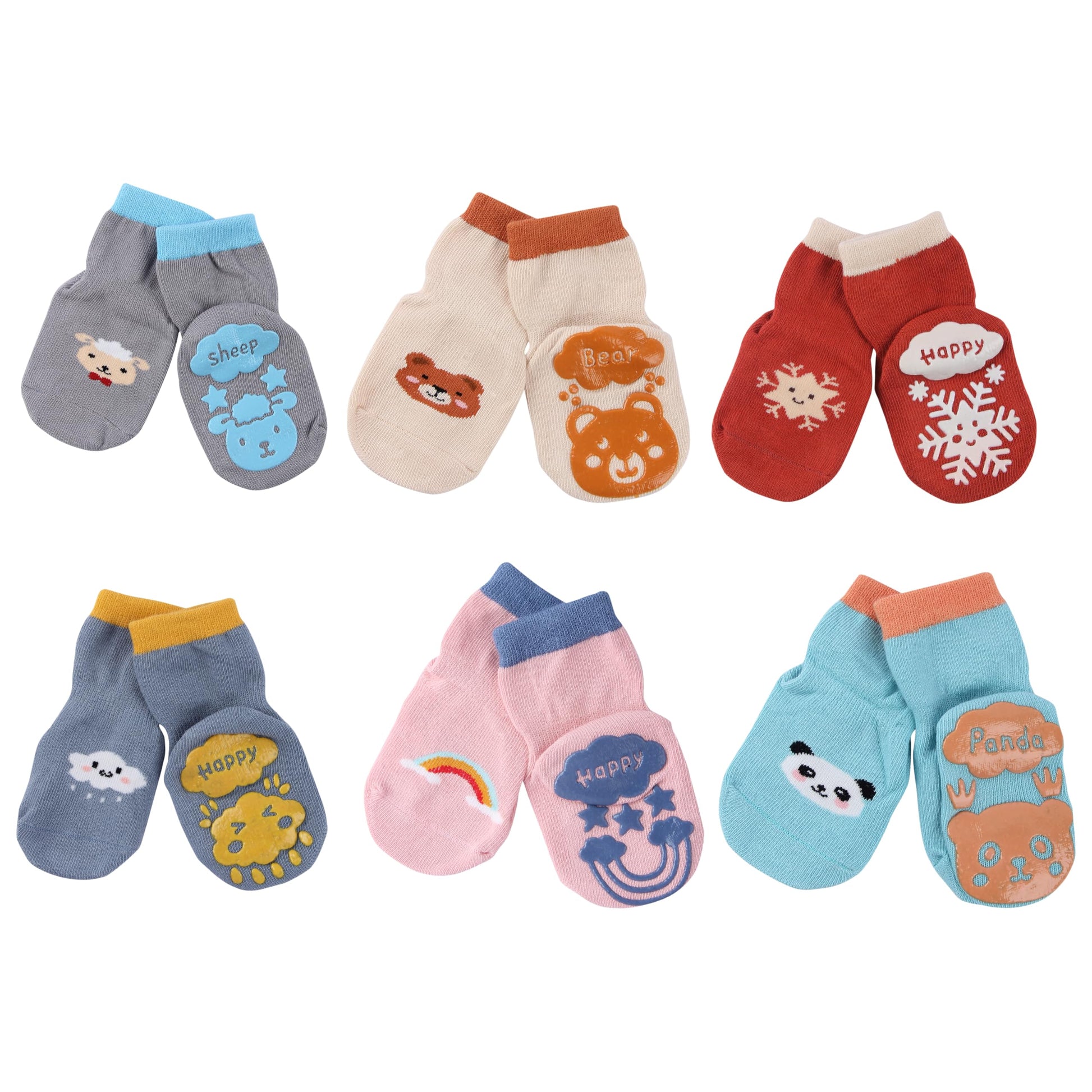 Neobaby Anti Slip AntiFall Socks With Non Skid Rubber Grips For 13 Years Kids Boys & Girls (Pack Of 3 Pairs, Assorted), Ankle 