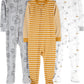 Simple Joys By Carter'S Baby Boys' 3-Pack Snug Fit Footed Cotton Pajamas, Gold Stripe/Grey Lion/White Rhino, 5T