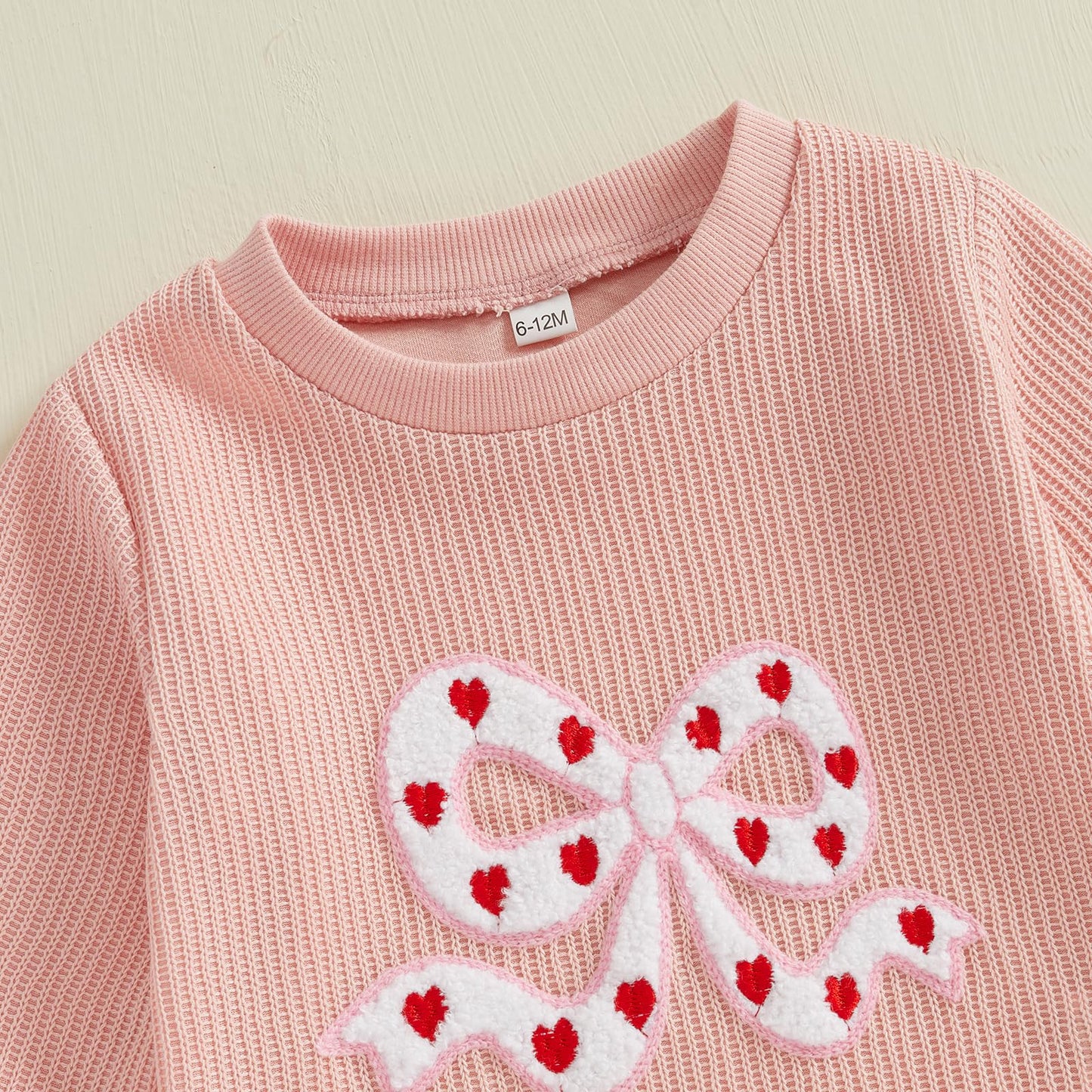 Kupretty Toddler Baby Girl Valentines Day Outfits Heart Waffle Knit Sweatshirts And Pants Set Fall Winter Spring Clothes (Dark P