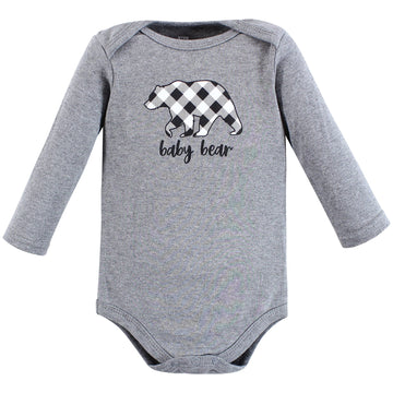 Hudson Baby Unisex Baby Cotton Long-Sleeve Bodysuits Baby Bear Gray Black 5-Pack, 0-3 Months