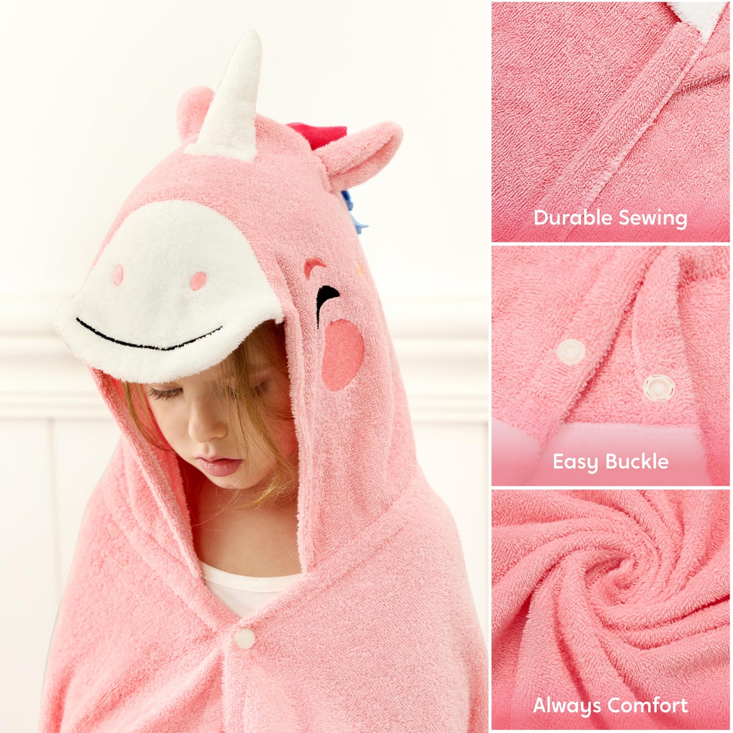 Joiedomi Unicorn Hooded Towel For Kids - Soft 100% Cotton Bath Beach Towel - 30' X 50' For Kids 3-10 Years - Toddler Pool Towe