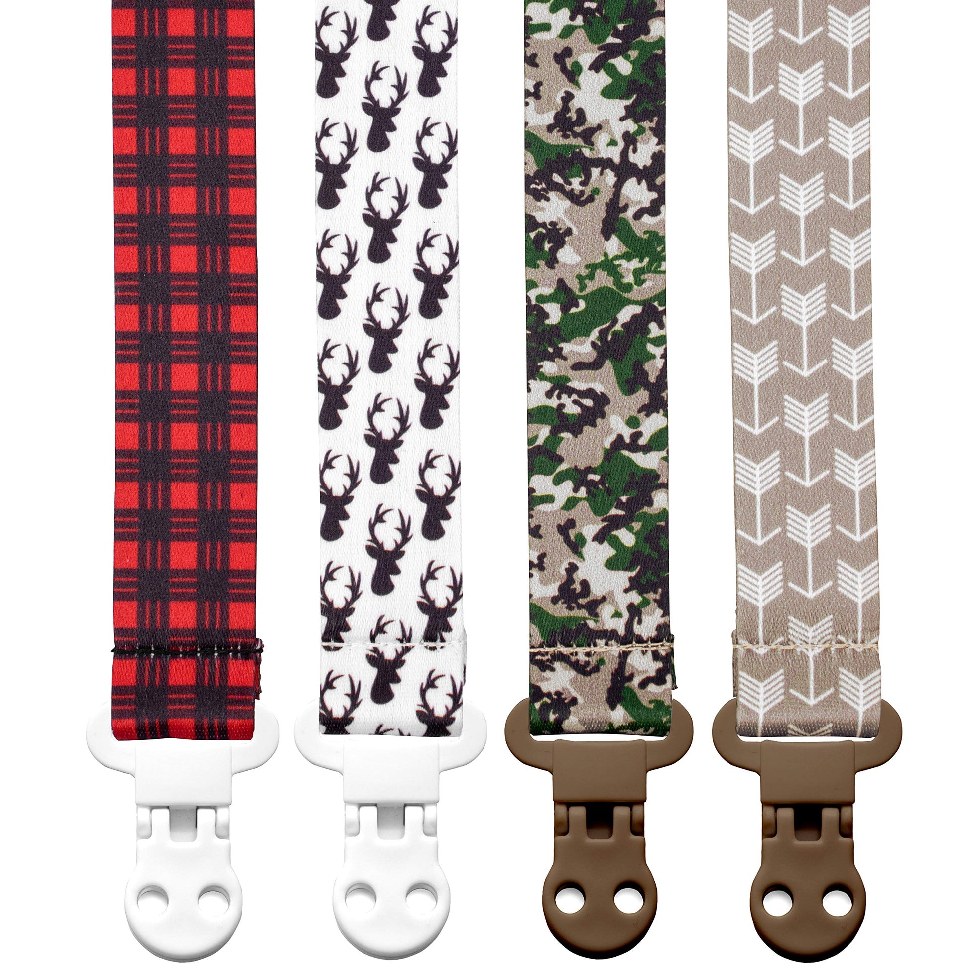 Stadela Baby Pacifier Clip Holder - Boy 4 Pack Gift Set - Rustic Woodland Forest Camouglage Deer Arrows Hunting