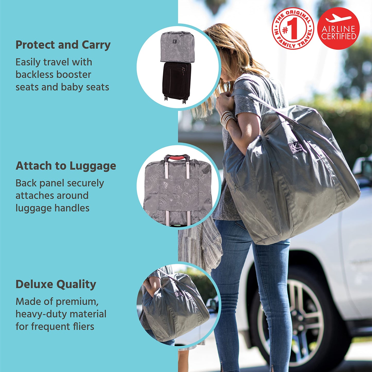 J.L. Childress Deluxe Go-Go Travel Bag For Backless Booster Seats And Compact Strollers - Fits Gb Pockit And Babyzen Yoyo - Boos