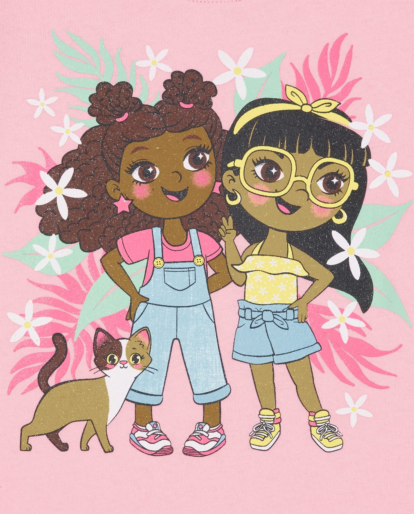 The Children'S Place Baby Toddler Girls Short Sleeve Graphic T-Shirt 2-Pack, Girl & Dog/Girls & Cat, 5T