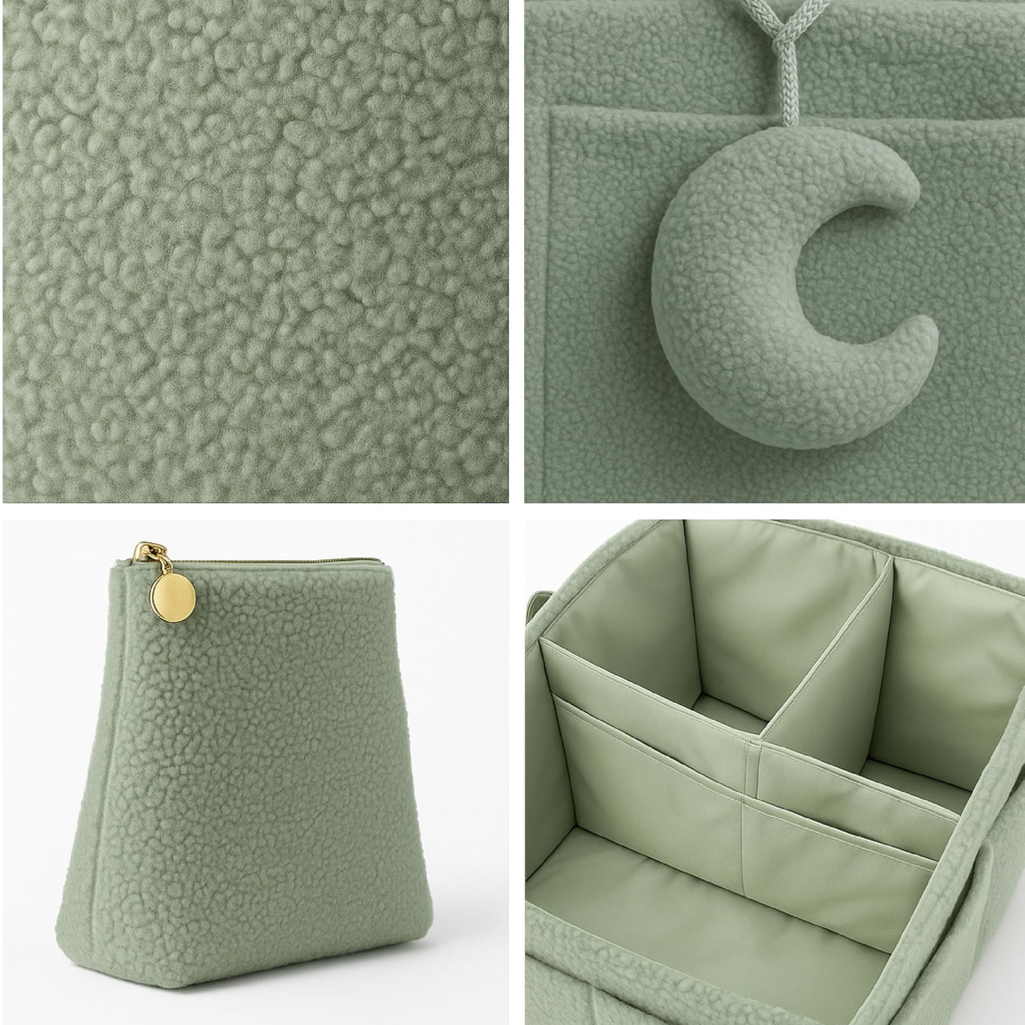 Orelle Boucl   Diaper Caddy Organizer with Matching Pouch & Moon Pendant | Teddy Portable Changing Table Organizer | Sage Green