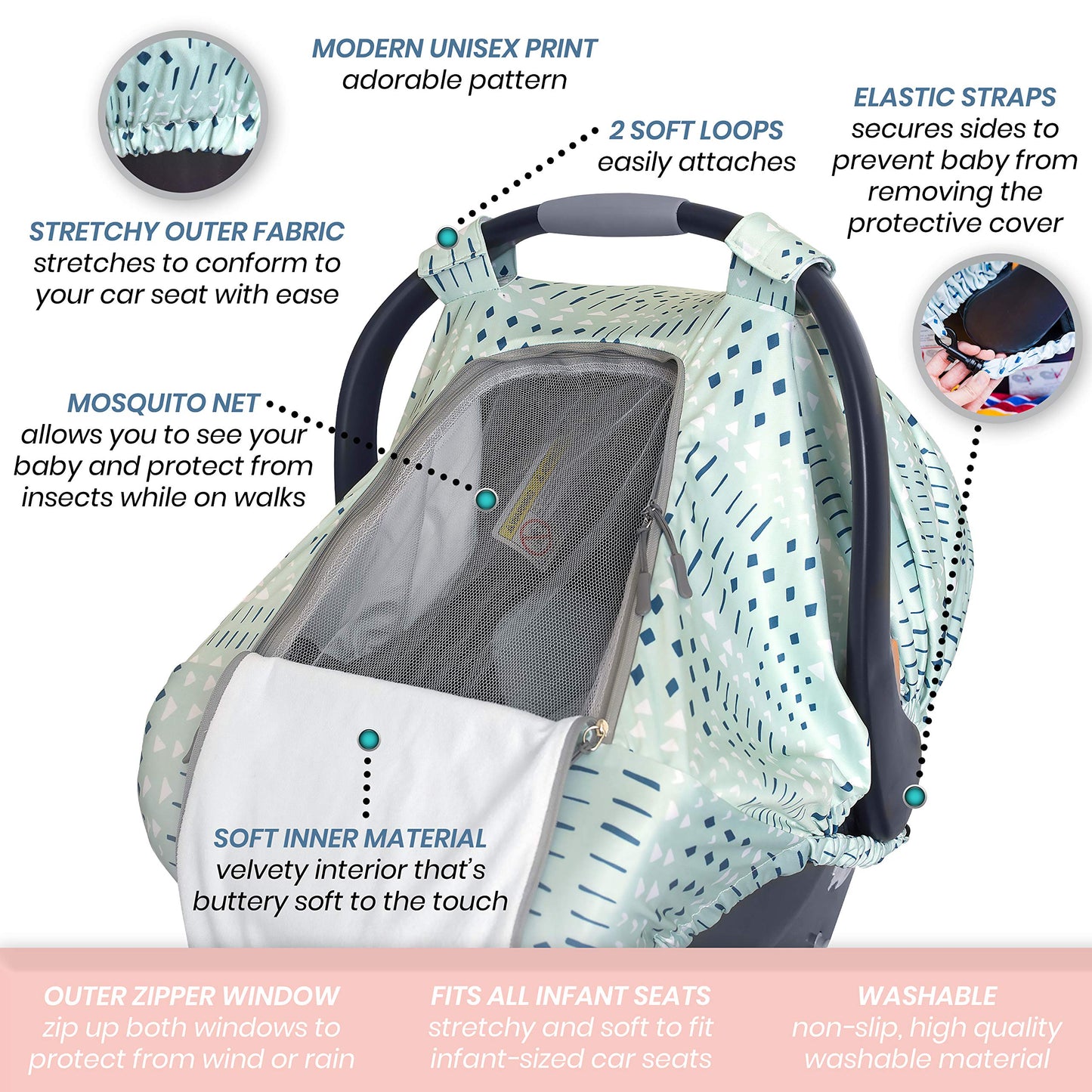 Bristin Baby Car Seat Canopy Stroller Covers for Infant Boy and Girl Babies Stretchy and Kick Proof with Net Multi Use Soft and