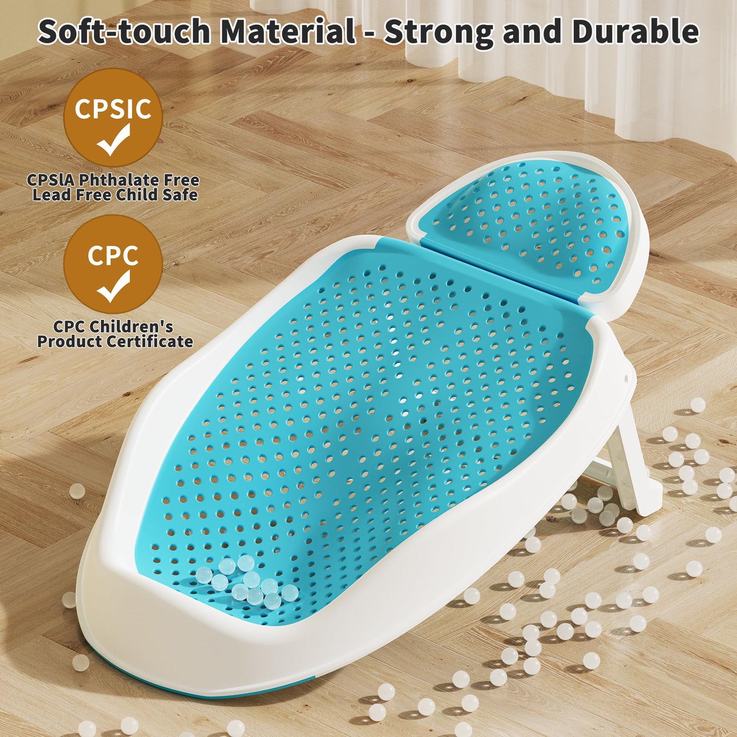 Glotika Baby Bathtub Support For Babies 0-6 Months, Foldable Portable Infant Bathtub, Ergonomic Mesh Baby Bath Tub, Blue