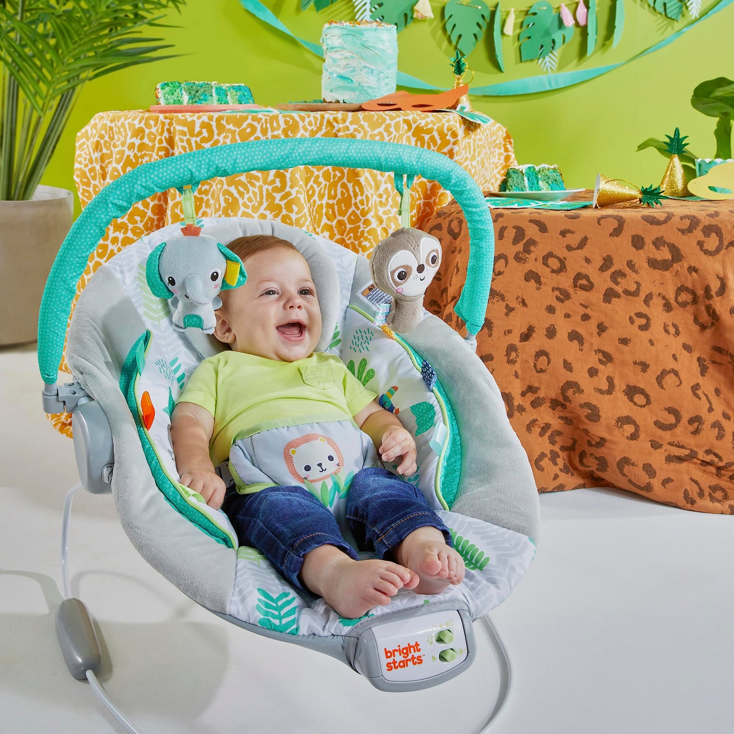 Bright Starts Comfy Baby Bouncer Soothing Vibrations Infant Seat - Taggies, Music, Removable Toy-Bar, 0-6 Months Up To 20 Lbs (J