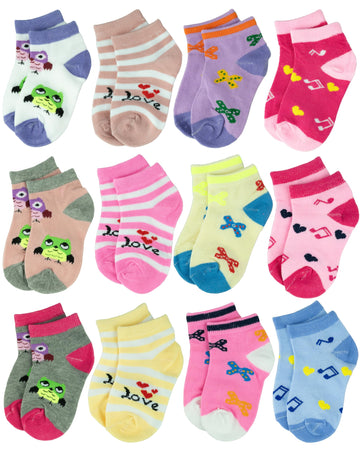 Gelante 12 Pairs Girl Children Toddler Kids Cotton Ankle Socks 504-1 (0-2)