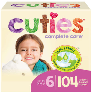 Cuties | Skin Smart, Absorbent & Hypoallergenic Diapers With Flexible & Secure Tabs | Size 6 | 104 Count