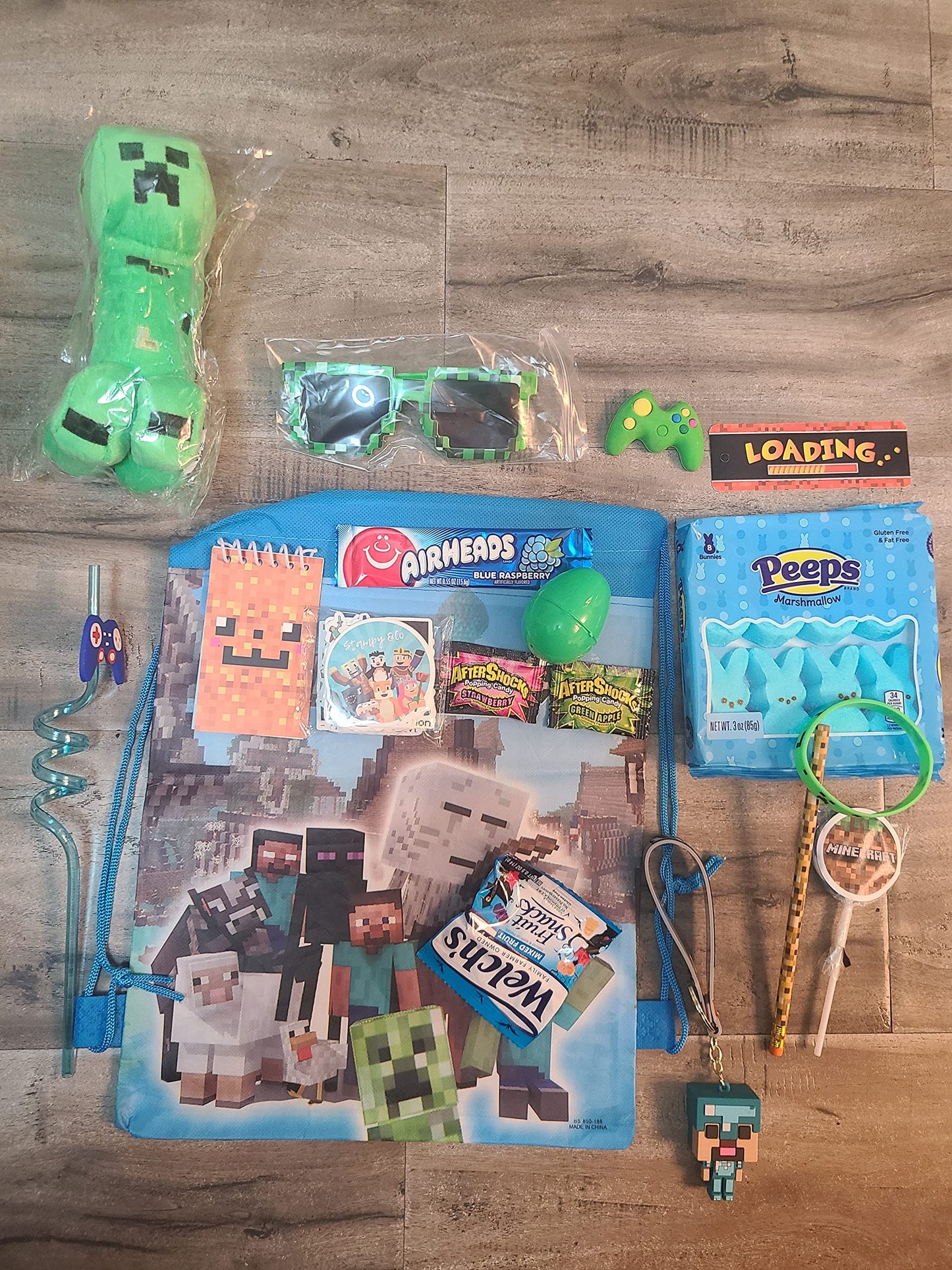 Blue Pixelated Graduation Birthday Gift Basket Gaming Gamer Gift Basket (Filled Gamer Easter Gift Basket)