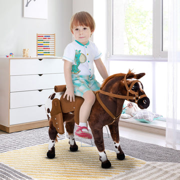 Qaba Sound-Making Ride On Horse for Toddlers 3-5, with Neighing and Galloping Sound, Stuffed Animal Horse Toy for Kids with Padd