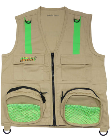 Eagle Eye Explorer Multi-Piece Set Cargo Vest With Reflective Safety Straps, 1 8X21 Magnification Binoculars And Safari Hat For