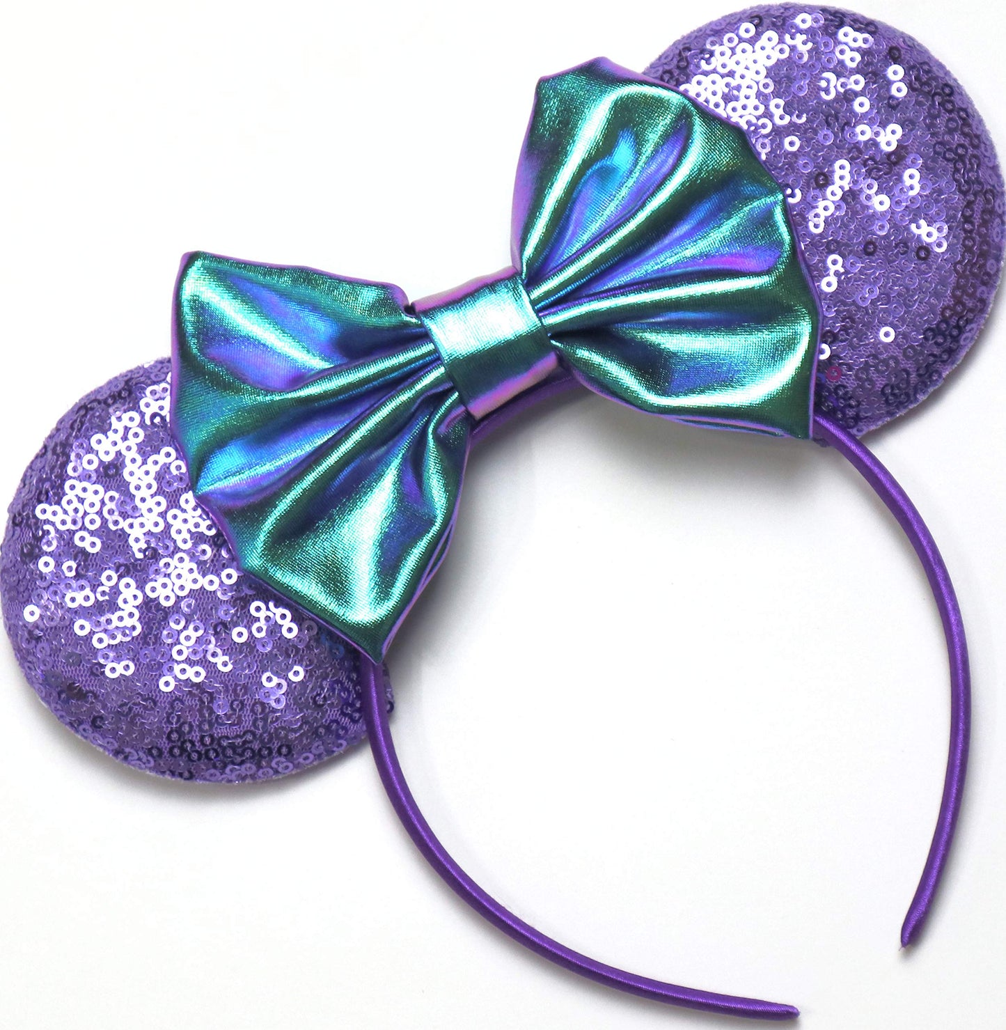 Clgift Purple Minnie Ears - Handmade Flexible Headband, Bow Size - 5 Inches, Sequin On Both Sides, Perfect For Your Trip To The