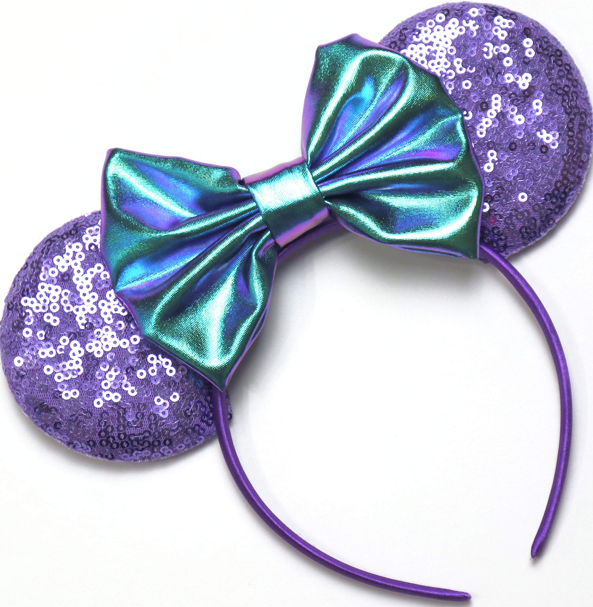 Clgift Purple Minnie Ears - Handmade Flexible Headband, Bow Size - 5 Inches, Sequin On Both Sides, Perfect For Your Trip To The