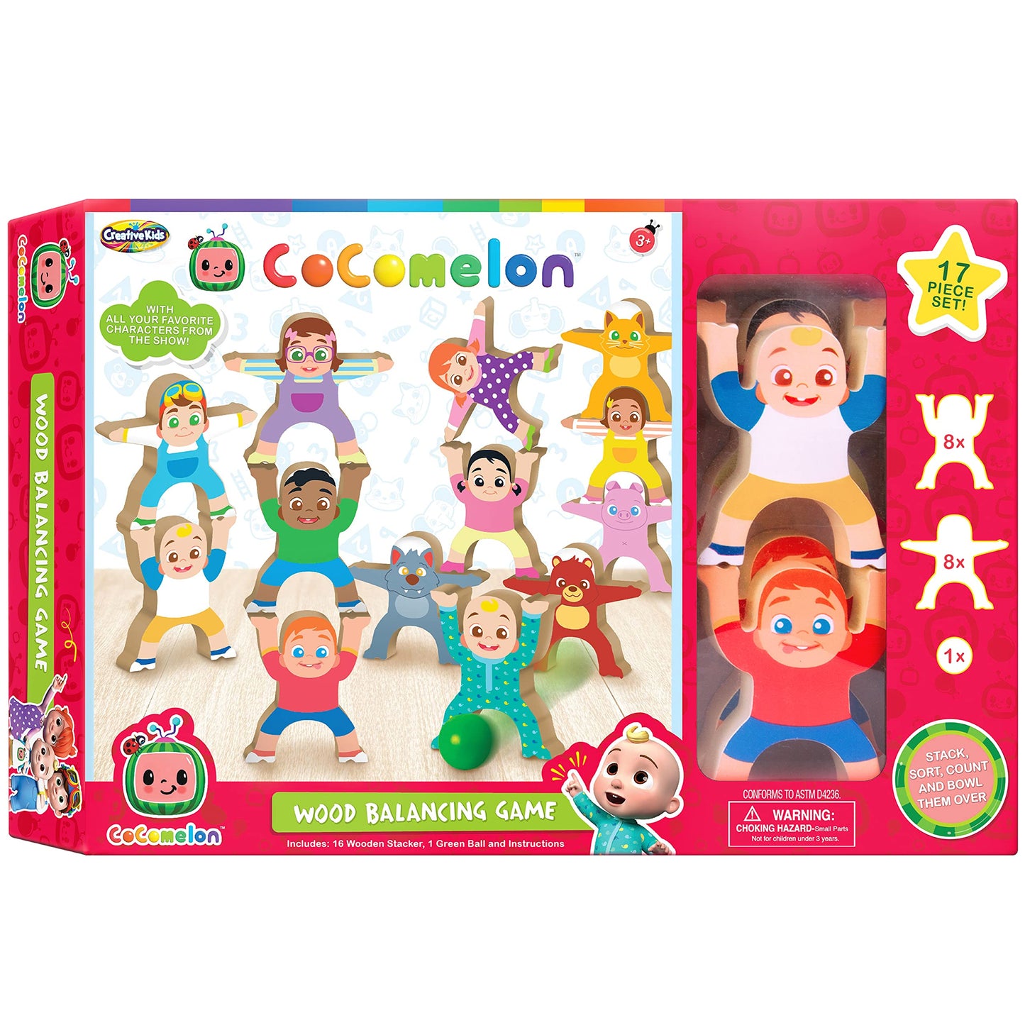 Be Amazing! Toys CoComelon Wooden Balancing Stackrobat Game- 16+ Piece Stacking Montessori Activity for Boys & Girls Ages 3+