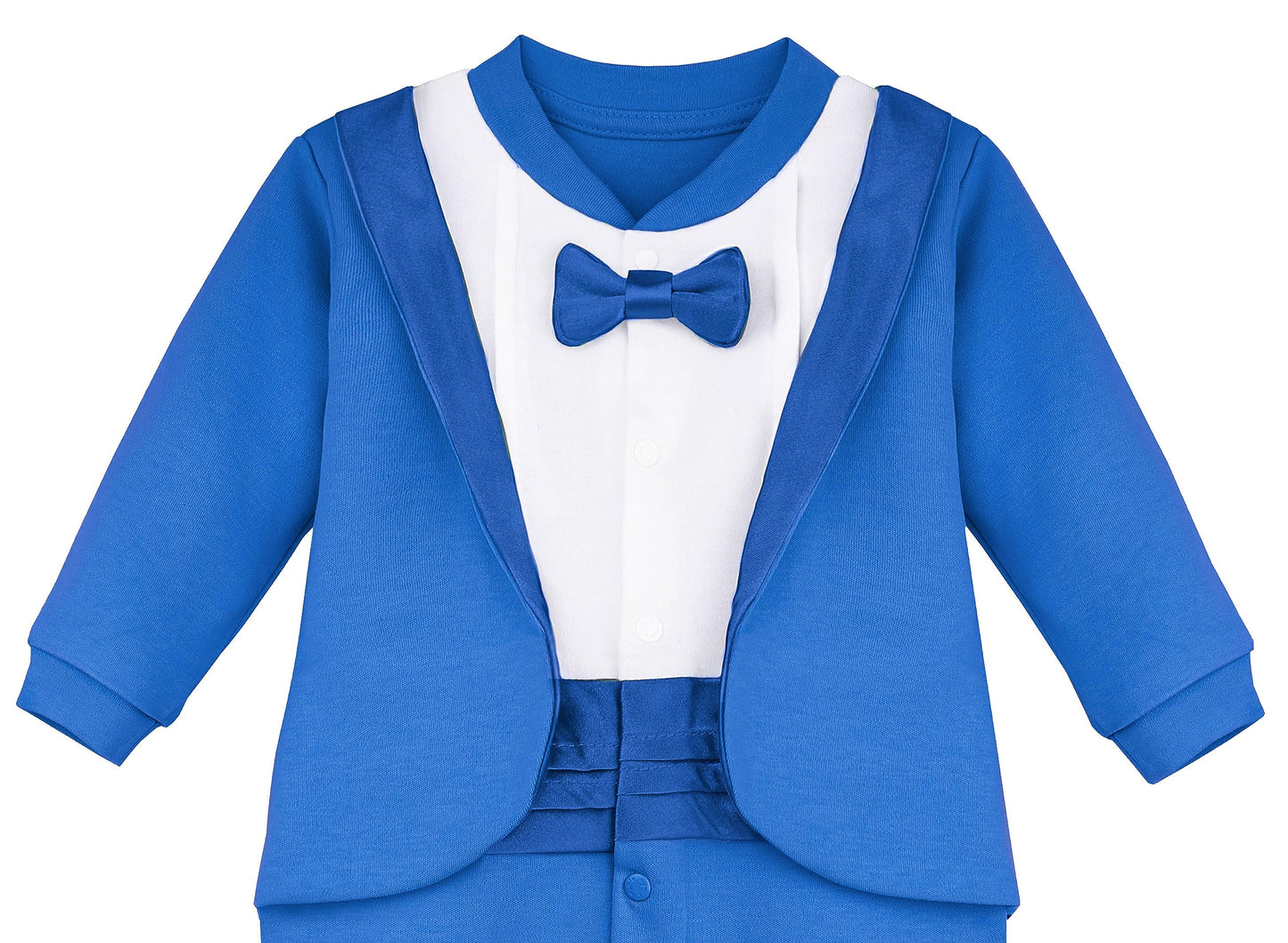 Lilax Baby Boy Gentleman Tuxedo Footie Christmas Holiday Outfit With Bow Tie (Newborn, Royal Blue)