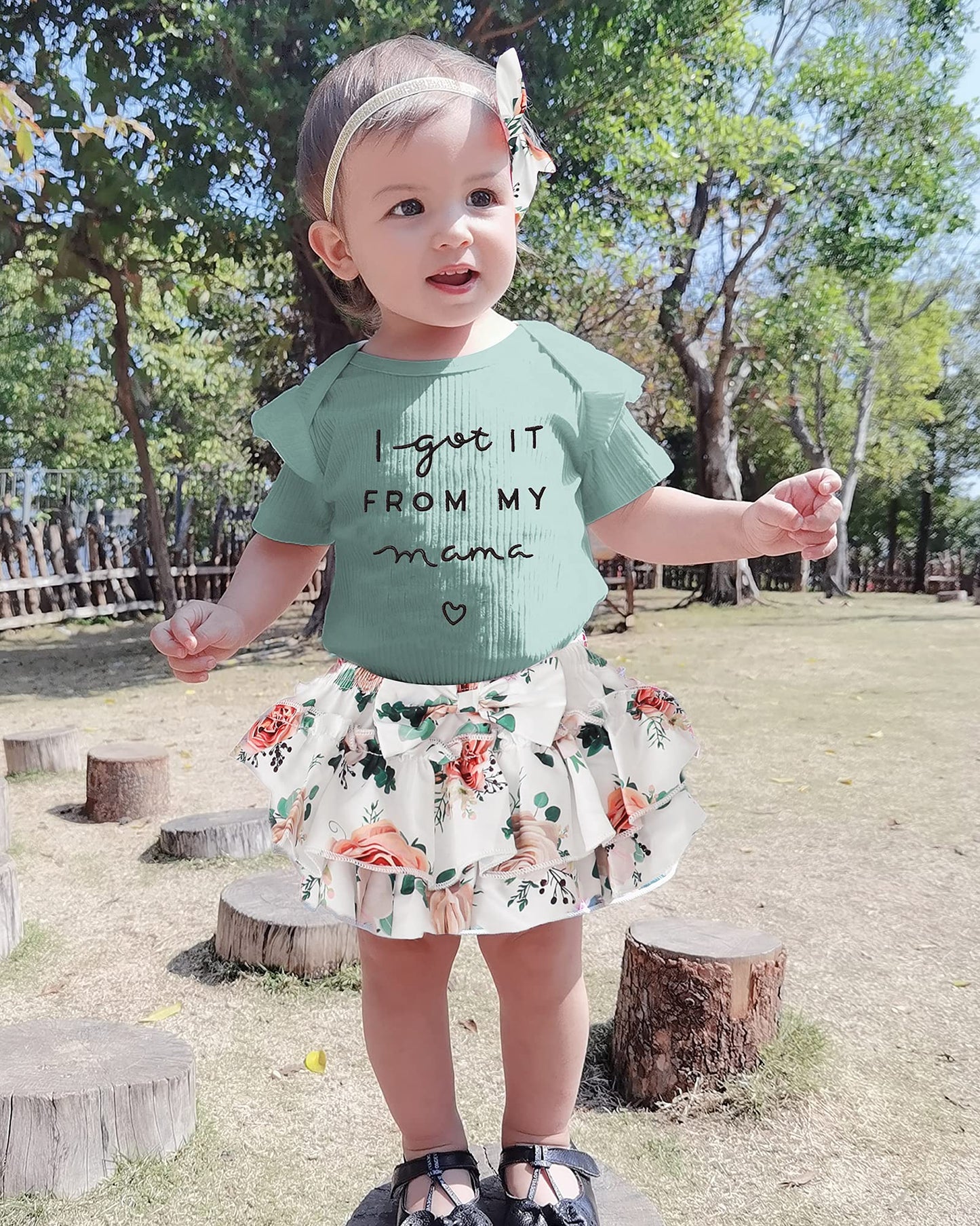 Mioglrie Newborn Baby Girl Romper Set - Ruffle Infant Girl Clothes, Knitted Baby Girls ' Clothing, Light Green, 0-3 Months