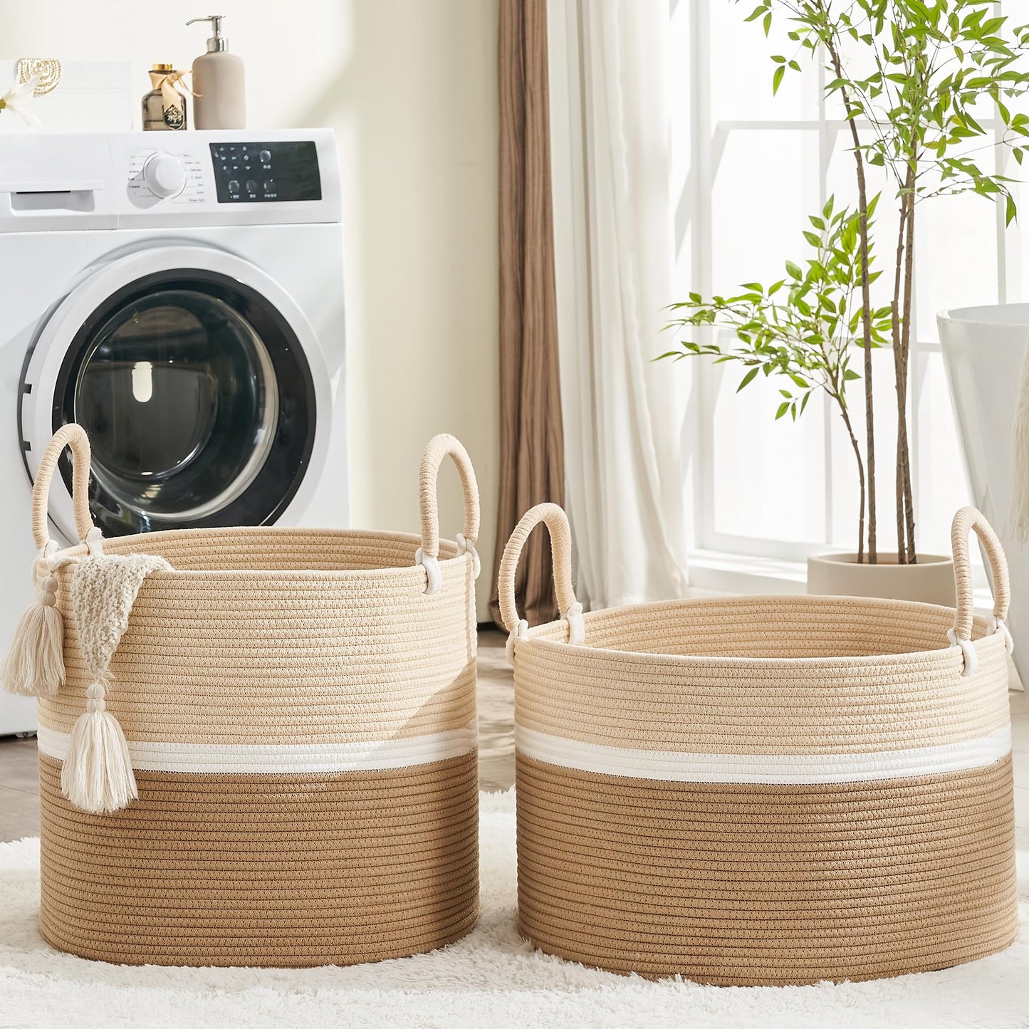 Kakamay Large Blanket Basket (18 'X18 'X16 '),Woven Baby Laundry Hamper For Storage, Cotton Rope Blankets Baskets For Nursery