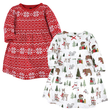 Hudson Baby Girls' Cotton Dresses, Christmas Forest, 9-12 Months