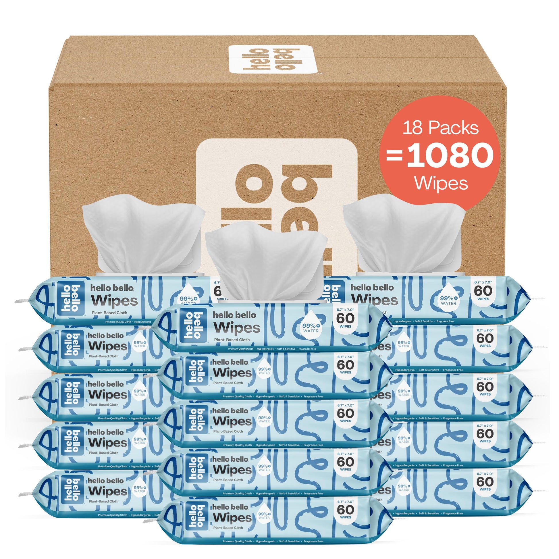 Hello Bello Extra Gentle Unscented Baby Wipes, Plant Based, Made With 99% Water And Aloe For Babies And Kids, 1080 Count