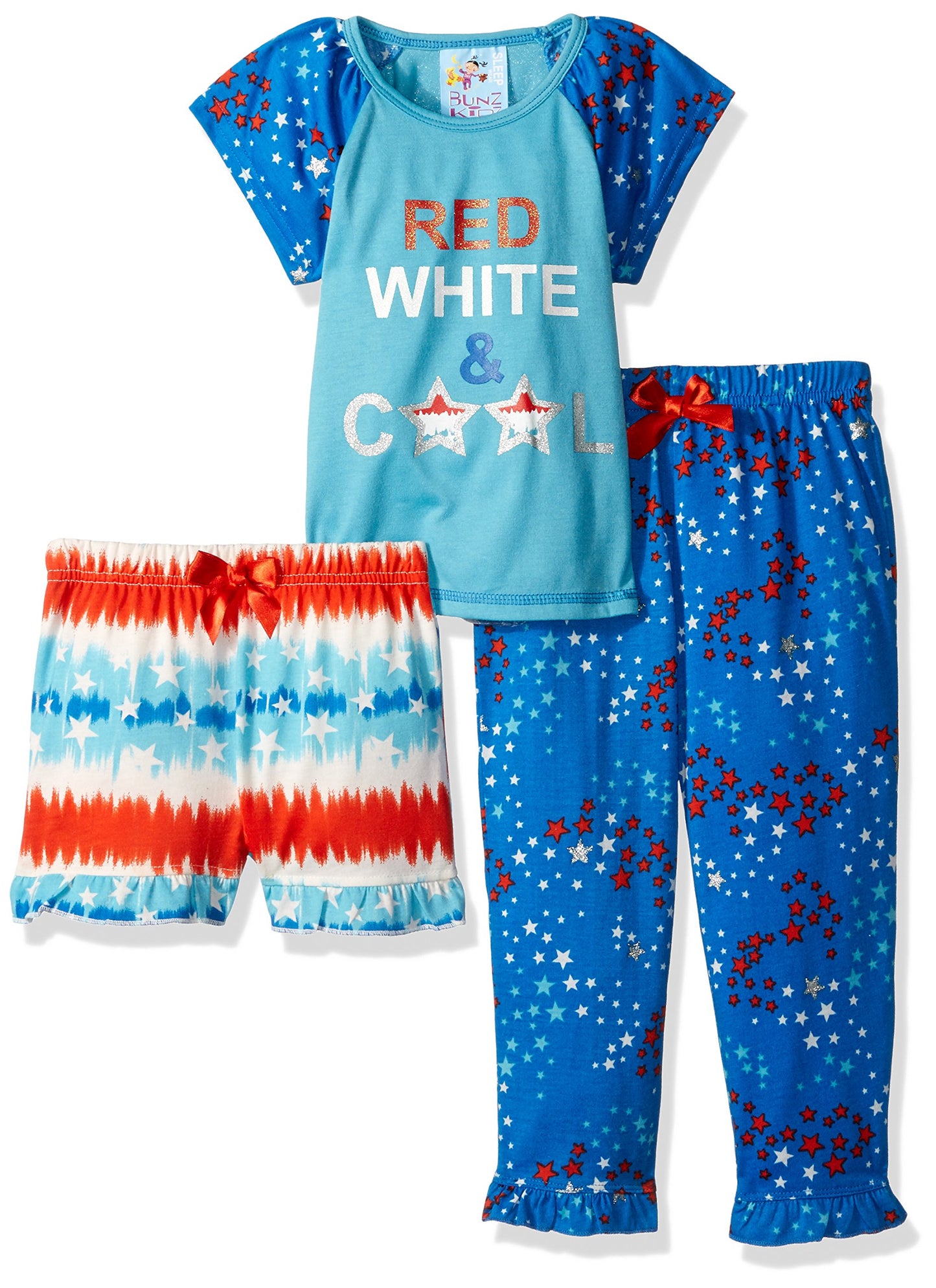 Baby Bunz Toddler Girls Red White and Cool 3 Pc Sleepwear Set, Multi, 3T