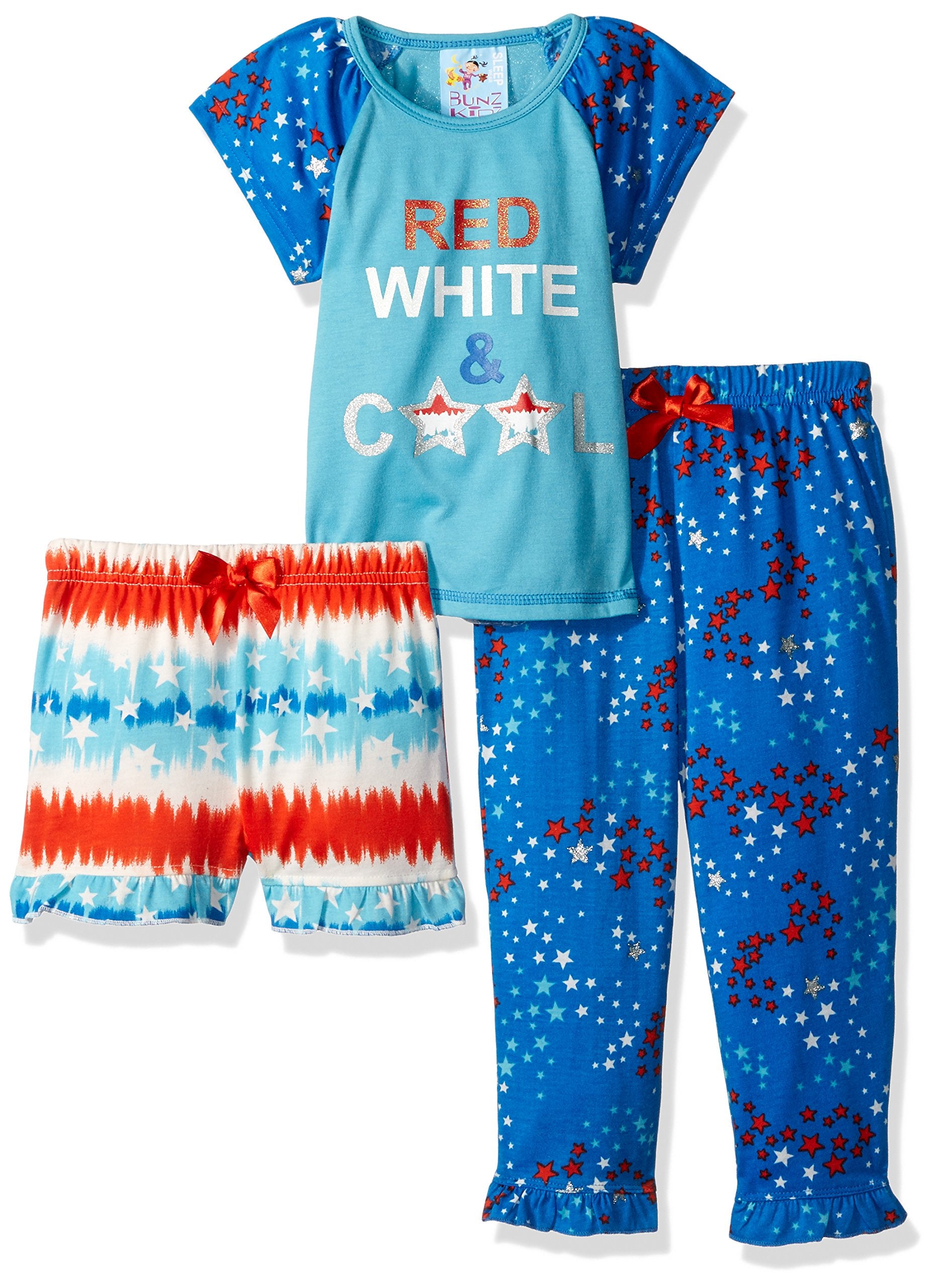 Baby Bunz Toddler Girls Red White and Cool 3 Pc Sleepwear Set, Multi, 3T
