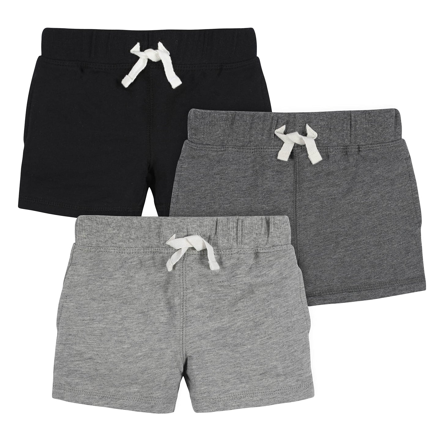 Gerber Boys Toddler 3-Pack Pull-On Knit Casual Shorts, Gray & Black, 2T Us