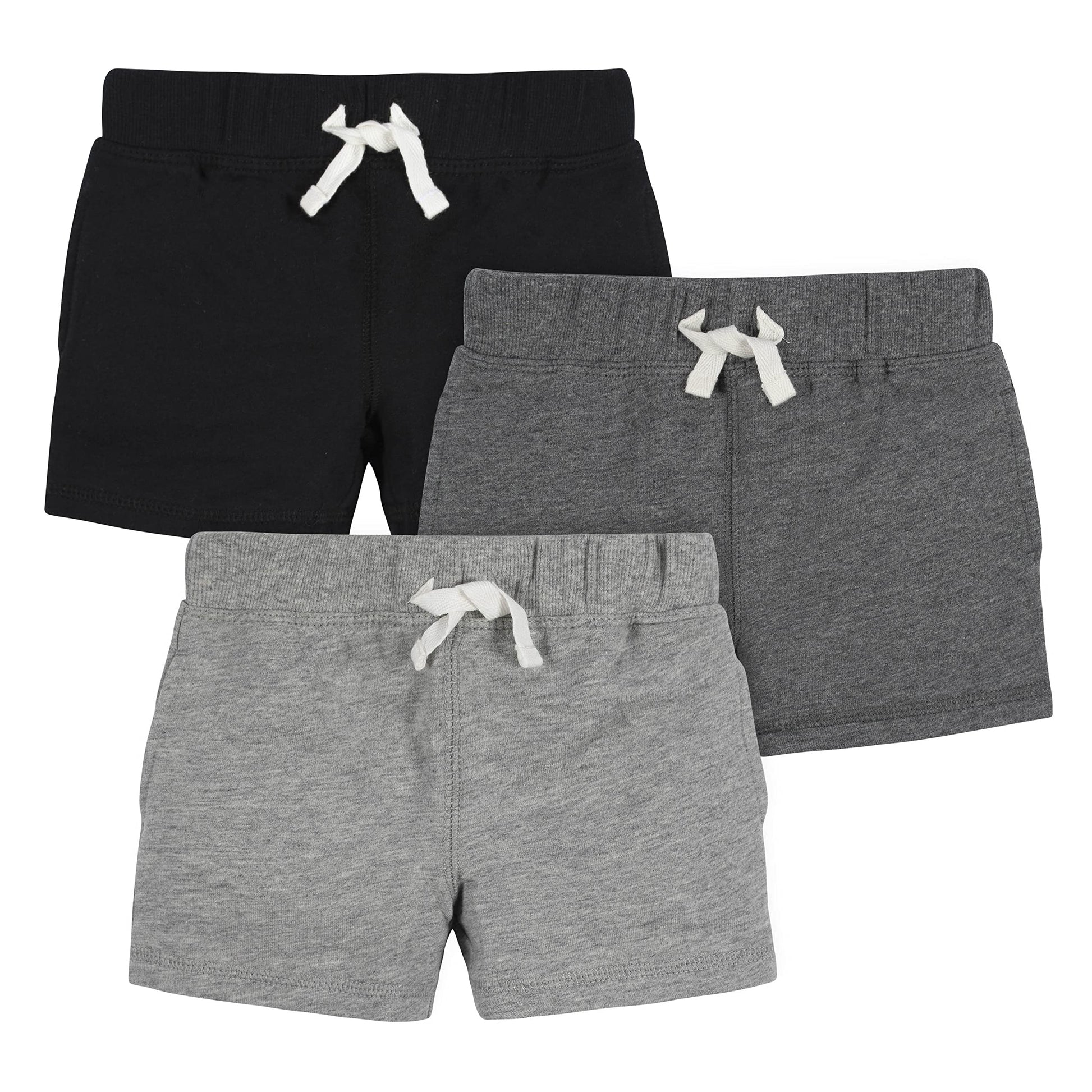 Gerber Boys Toddler 3-Pack Pull-On Knit Casual Shorts, Gray & Black, 2T Us