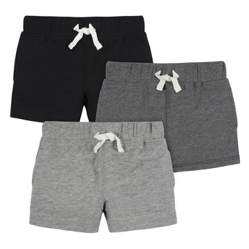 Gerber Boys Toddler 3-Pack Pull-On Knit Casual Shorts, Gray & Black, 2T Us