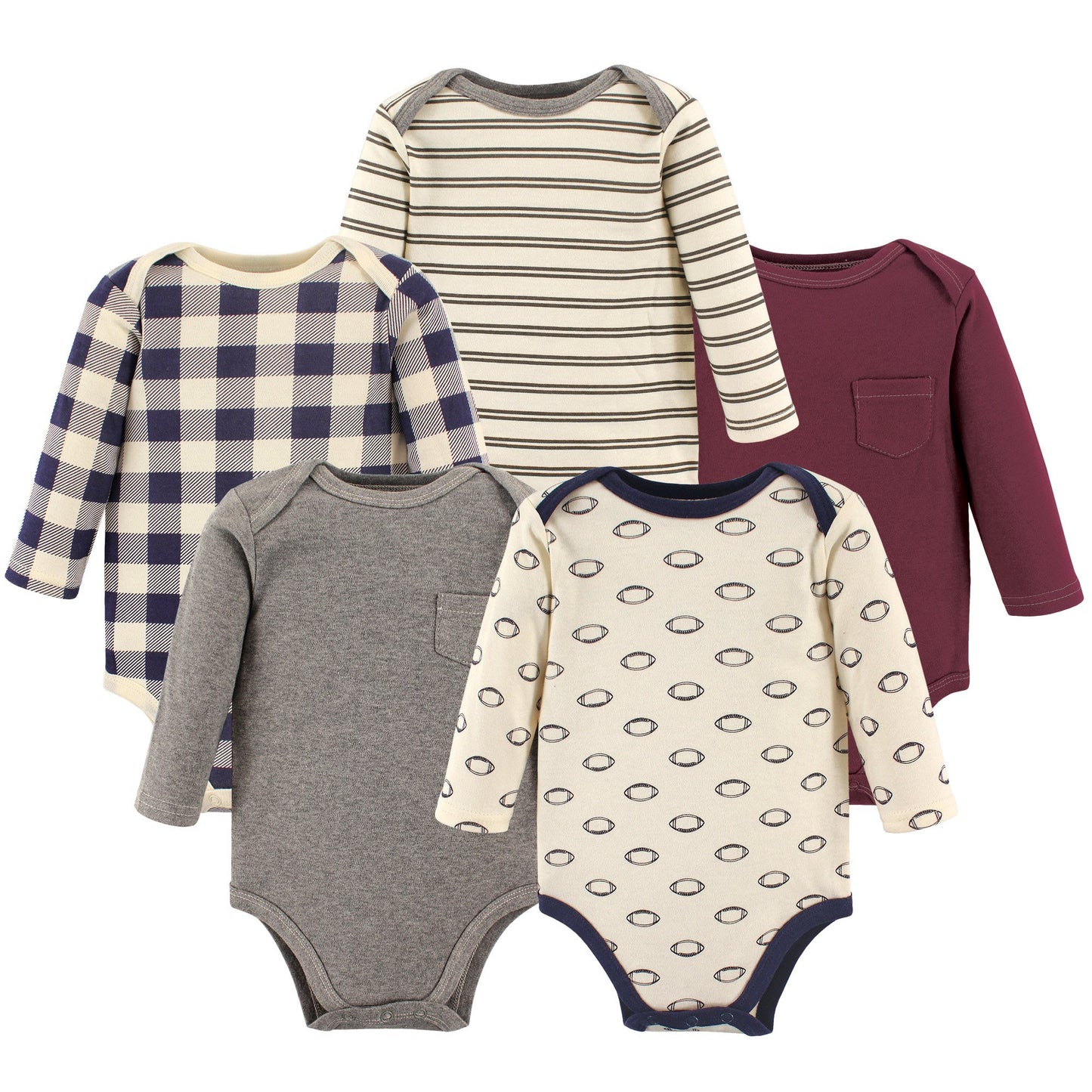 Hudson Baby Baby Girls Cotton Long-Sleeve Bodysuits Bodysuit, Burgundy Football, 6-9 Months Us