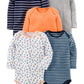 Simple Joys By Carter'S Baby Boys' 5-Pack Long-Sleeve Bodysuit, Blue/Grey Heather/Navy Stripe/Orange/White Sailboats, Newborn