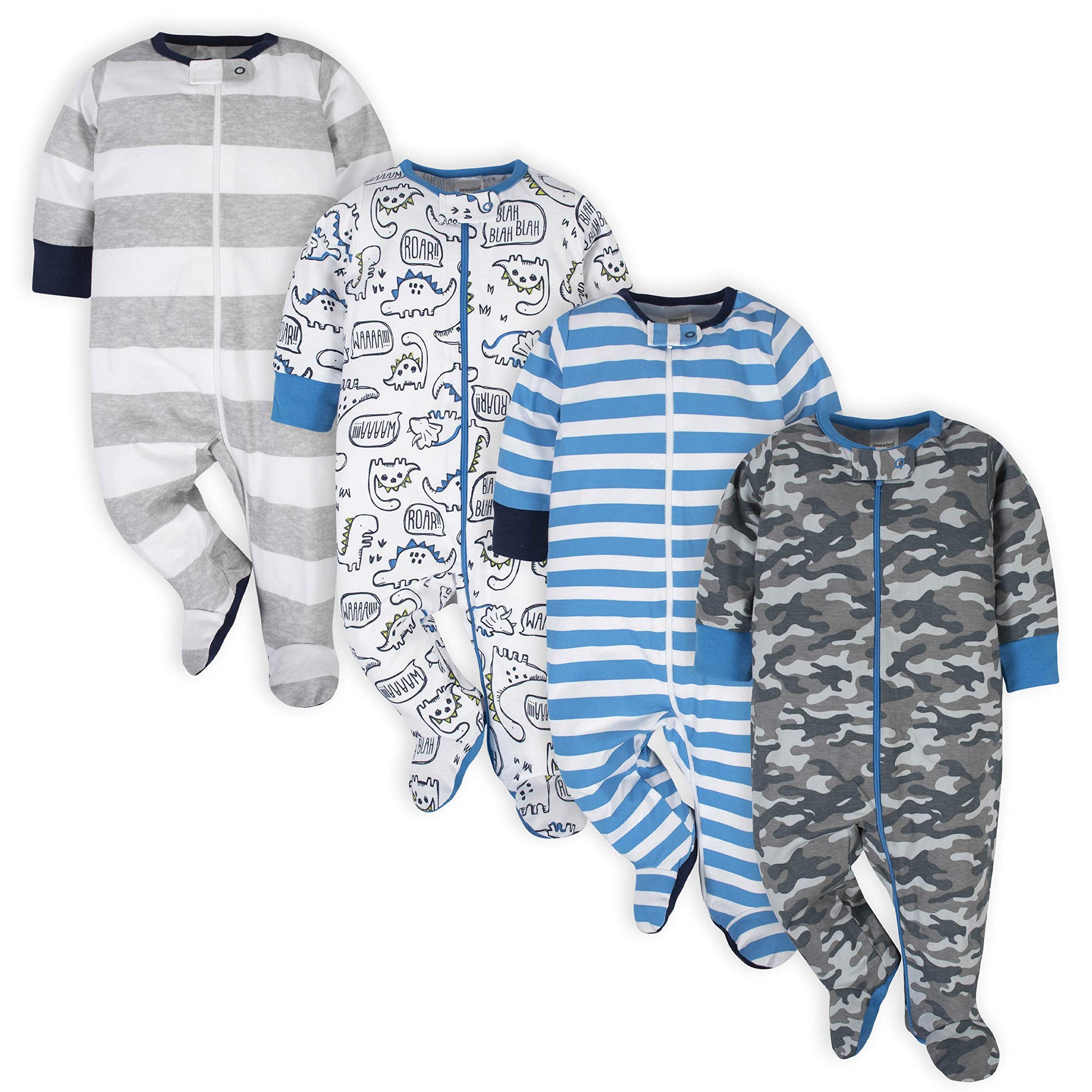 Onesies Brand Baby Boys' 4-Pack Sleep 'N Play Footie, Blue Dino, Newborn