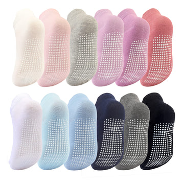 Dicry Toddler Non-Slip Ankle Socks Baby Anti-Skid Grips Socks For Infant Kids (5-7 Years, Multi 12 Pairs)