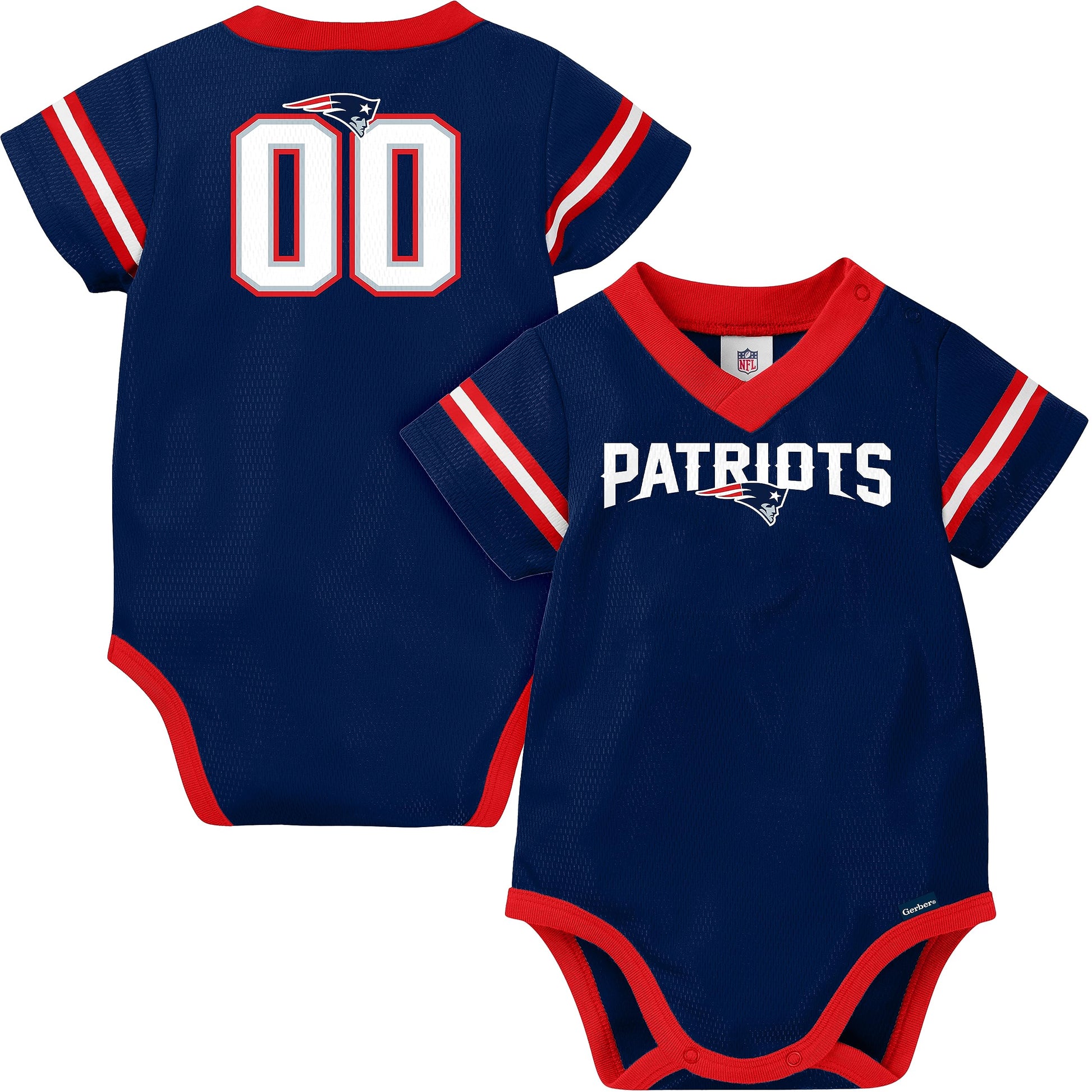 Nfl New England Patriots Team Jersey Bodysuit, Blue/Red/White New England Patriots, 0-3 Months (138781160Pts03M-417)