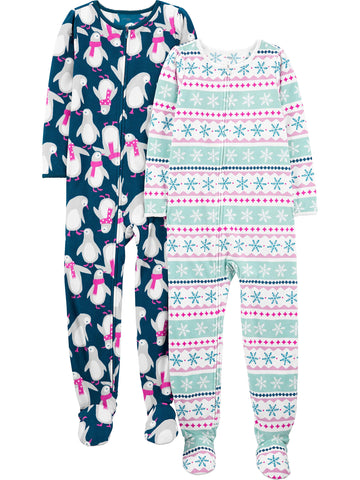 Simple Joys By Carters Toddler Girls Holiday Loose-Fit Flame Resistant Fleece Footed Pajamas, Pack Of 2, Fair Islepenguin, 4T