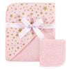 Hudson Baby Unisex Baby Cotton Hooded Towel And Washcloth, Pink Gold Star, One Size