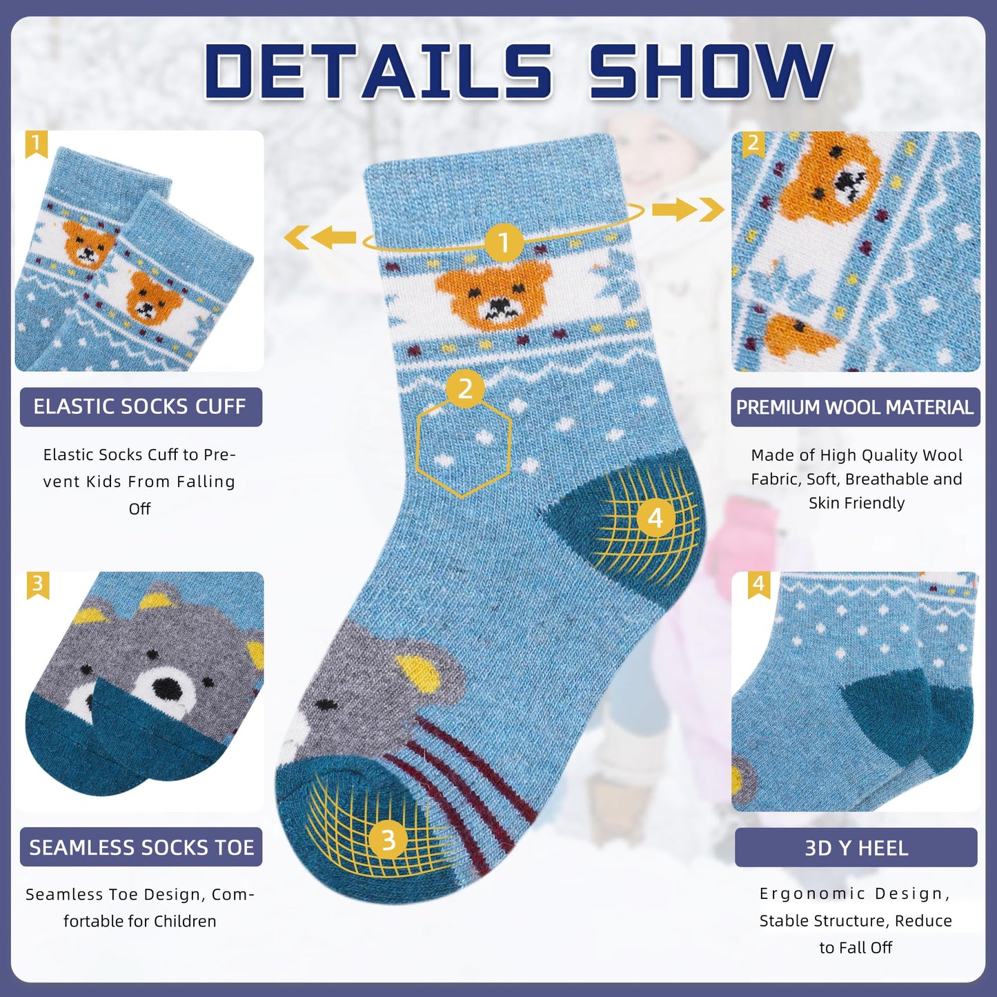 Eocom 6 Pairs Children'S Winter Warm Wool Animal Crew Socks Kids Boys Girls Socks (6 Pairs Bear, 8-12 Years)