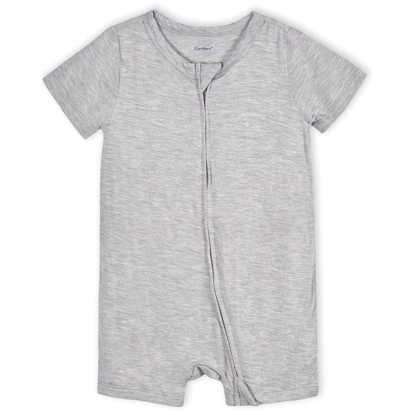 Gerber Unisex Baby Buttery-Soft Short Sleeve With Viscose Made Eucalyptus Romper, Glacier Gray, 6-9 Months Us