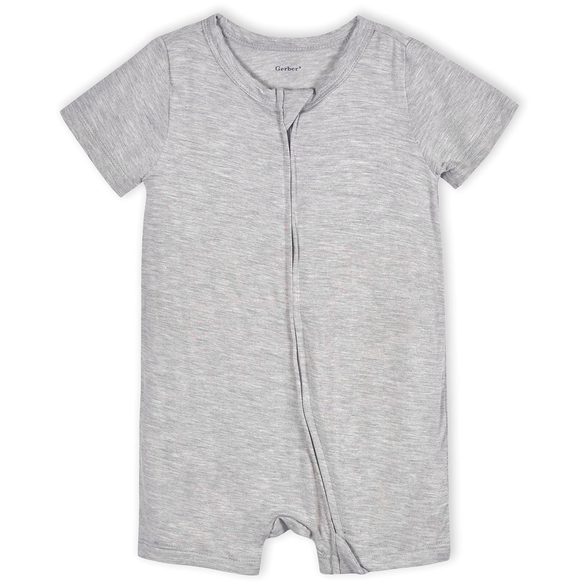 Gerber Unisex Baby Buttery-Soft Short Sleeve With Viscose Made Eucalyptus Romper, Glacier Gray, 6-9 Months Us